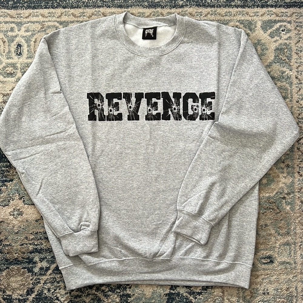Revenge Grey Fleece Crewneck Sweater, Large